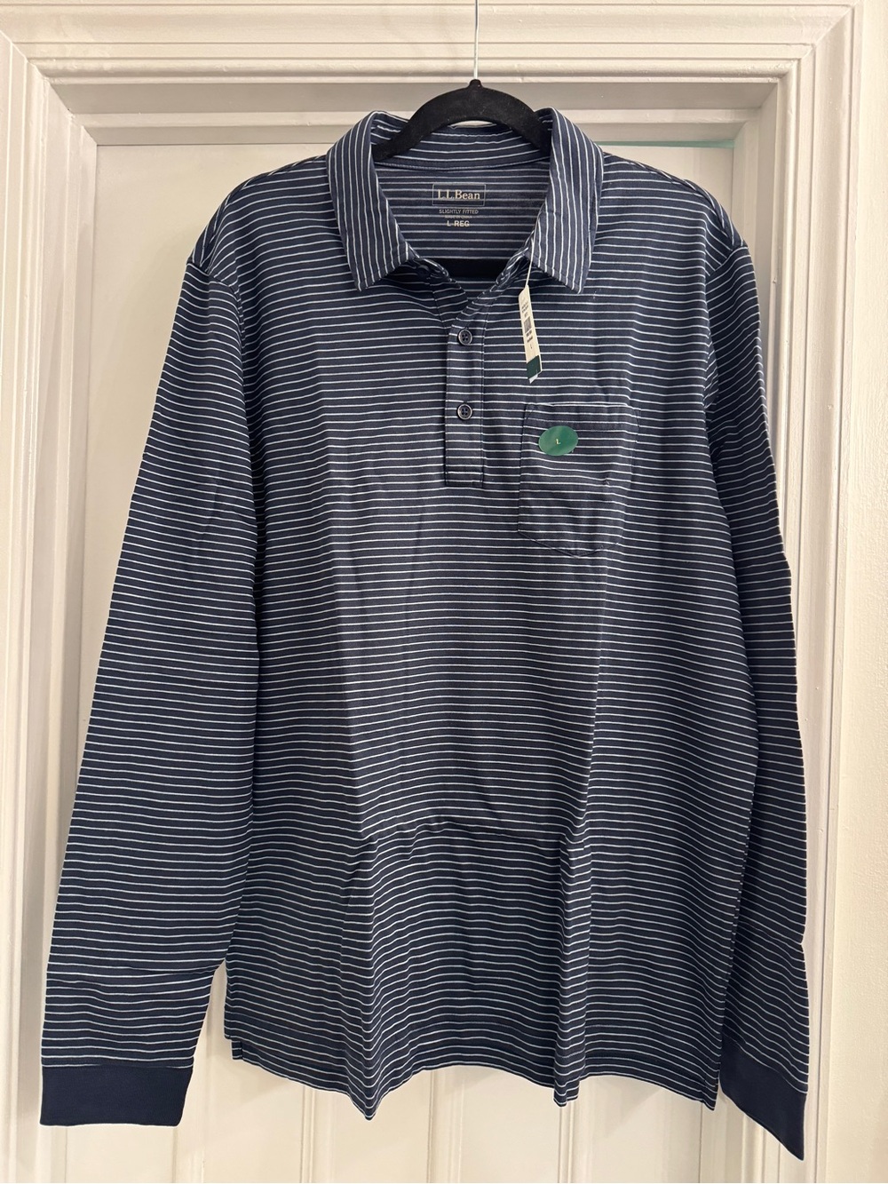 L.L. Bean Men’s Navy and White Striped Long-Sleeve Polo